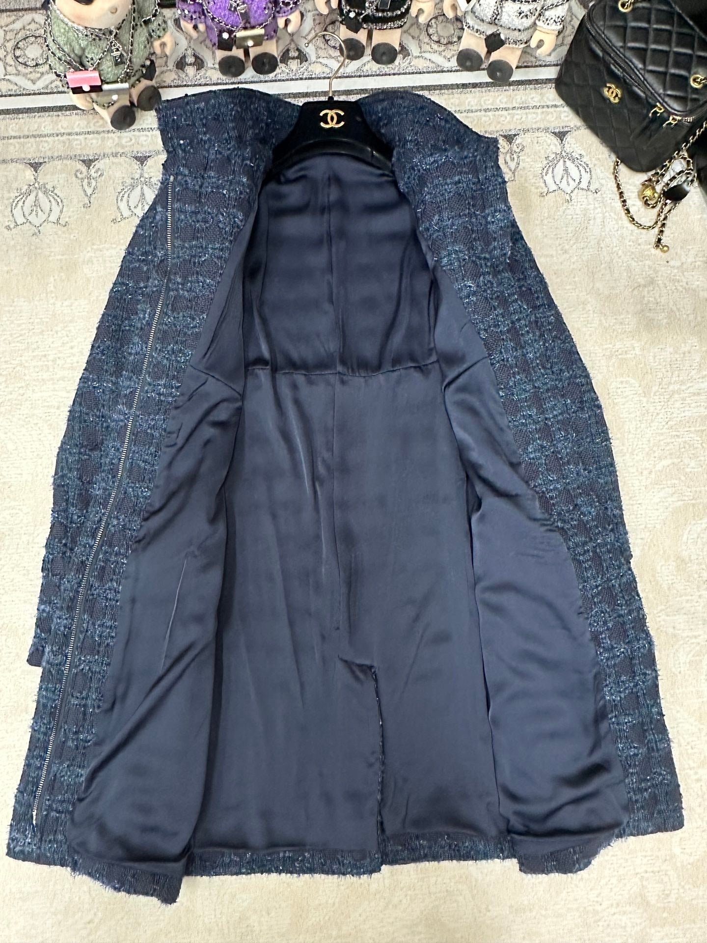 CC Tweed Dress Black Blue Acrylique Laine Wool 251956