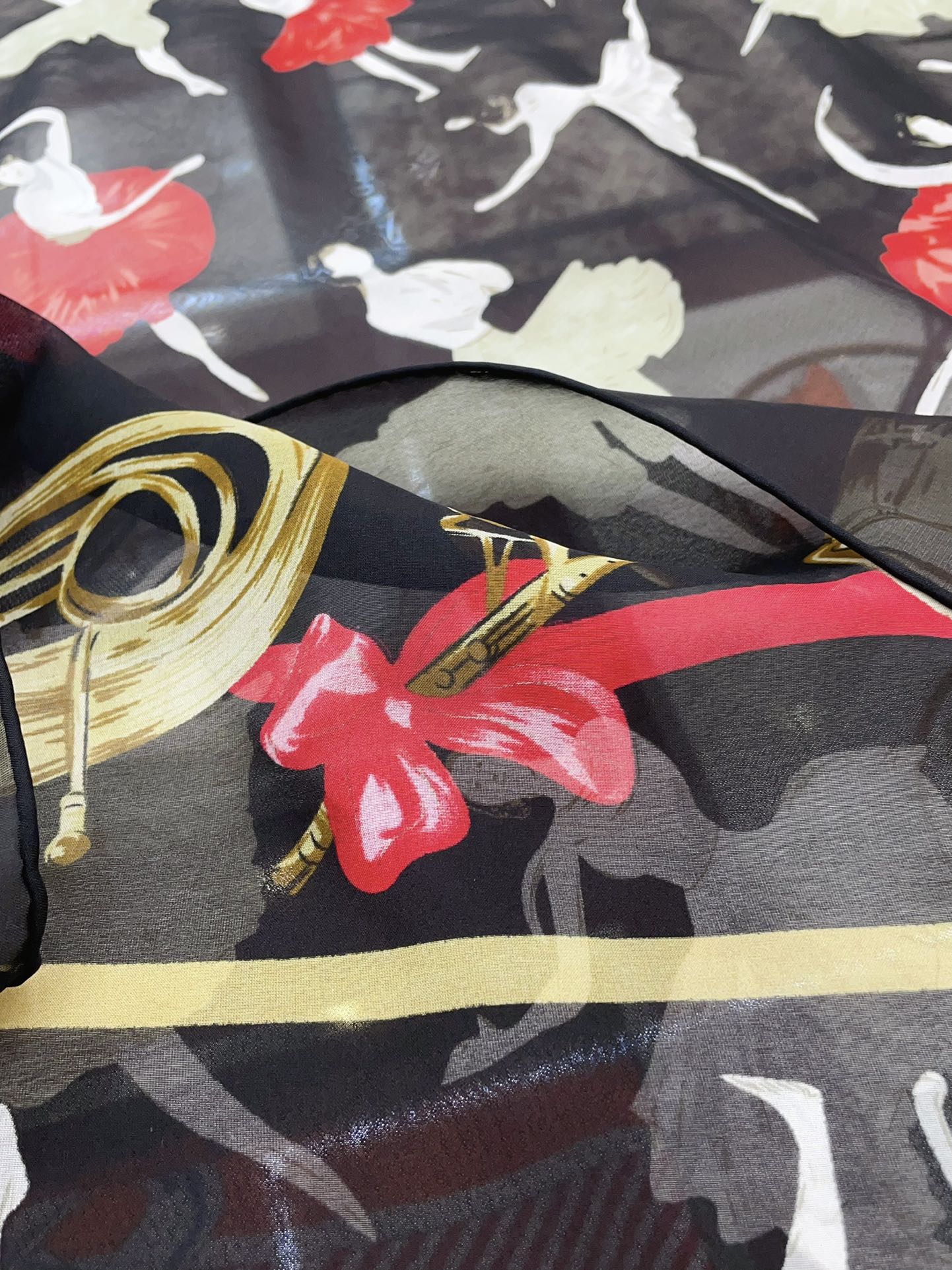 Scarf 110 CM In Black Colorful Voile Silk 193826