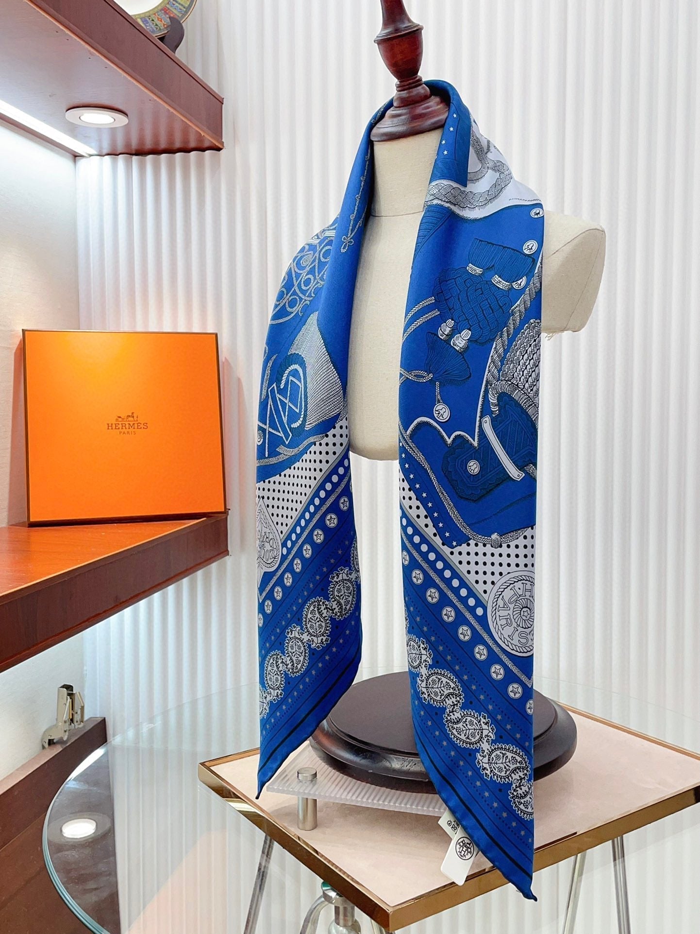 Zouaves Et Dragons Bandana Shawl 90 CM In Blue Colorful Silk Twill 262789