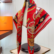 Stately Wheels Scarf 90 CM Red Colorful Silk Twill  312876