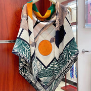 Cavalier en Formes shawl 140 CM In Duck Neck Blue Colorful Cashmere And Silk 331713