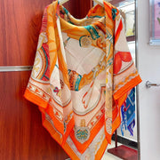 Carré Harnais De Cœur Scarf 140 CM In Orange Colorful Cashmere And Silk 335856
