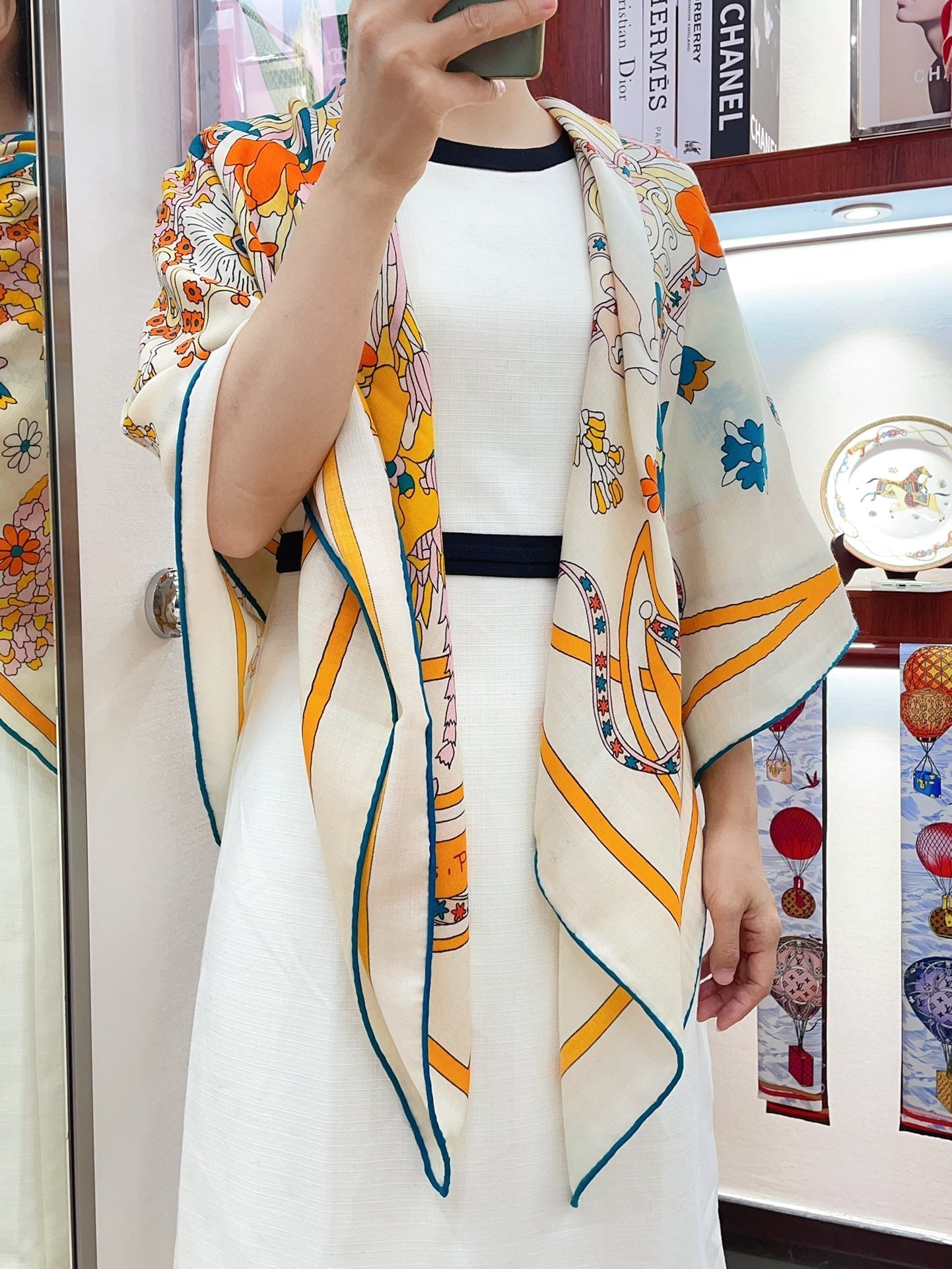 La Danse Du Printemps Scarf 140 In Yellow Colorful Cashmere And Silk 344366