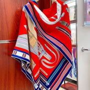 Lettres Equestres Shawl 140 CM Red Colorful Cashmere And Silk 398260