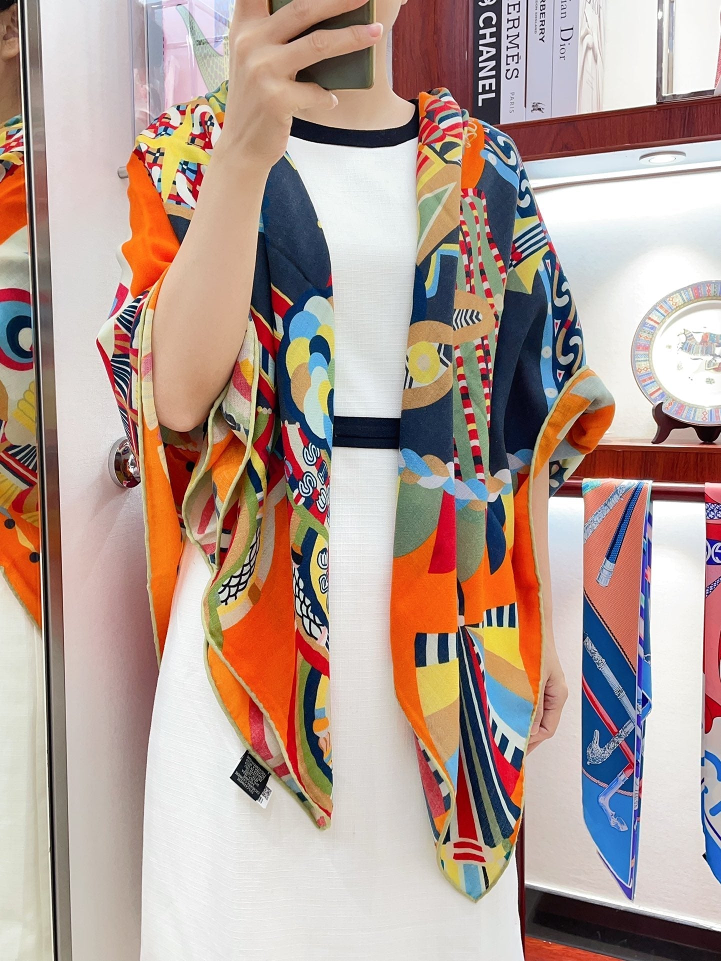 Haute Parure Scarf 135 CM Orange Colorful Cashmere And Silk  405068