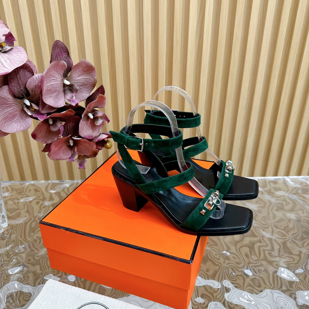 hm iveresse sandal 65 dark green suede calfskin black calfskin