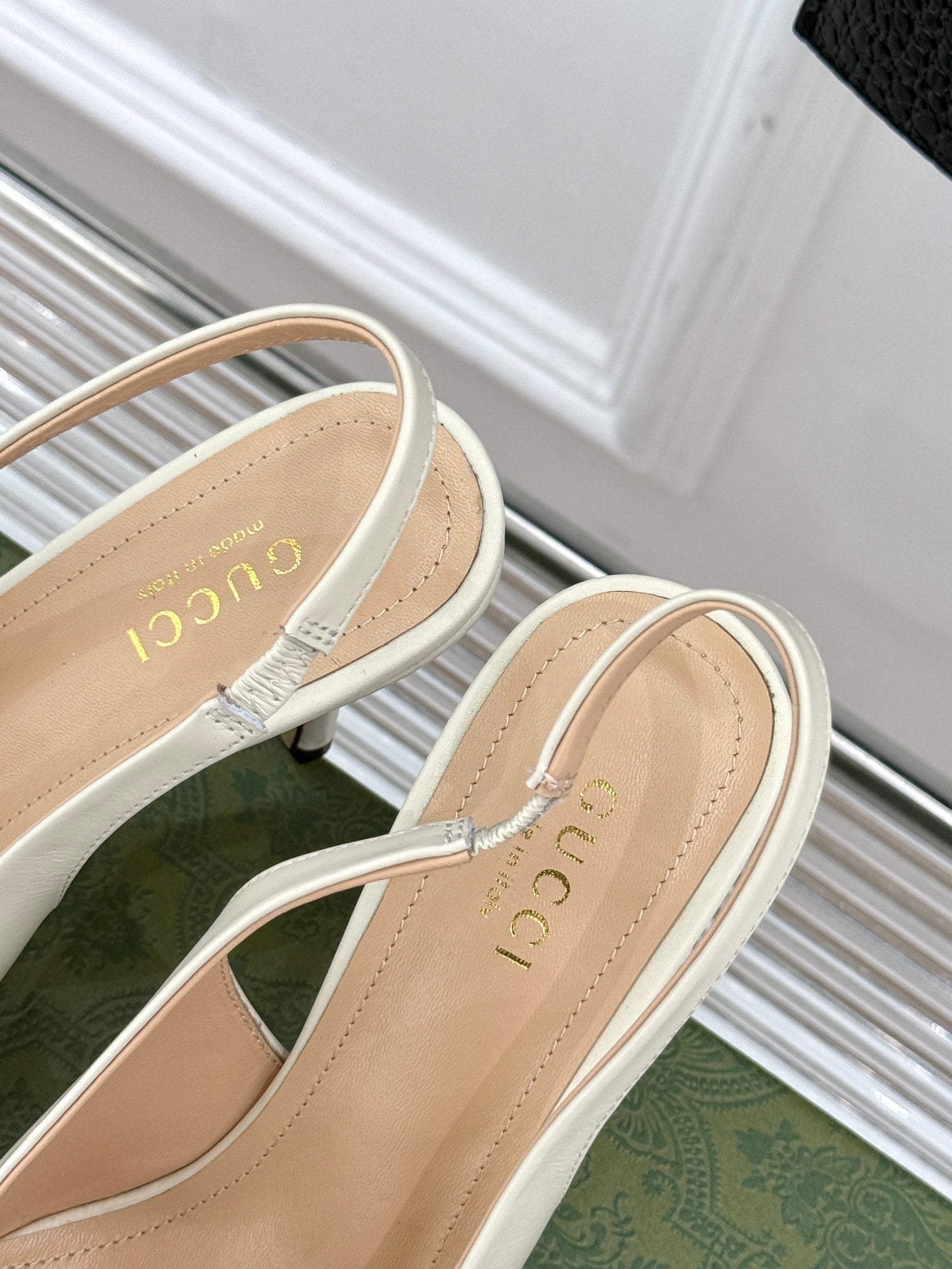 GG Horsebit Slingback 85MM Cream Leather Point Toe
