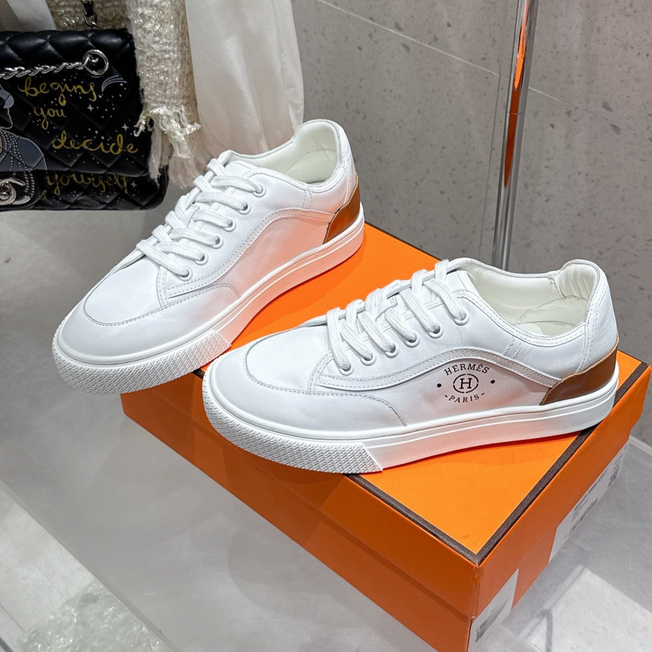 HM Get Sneaker White mix Caramel Cowhide 204756
