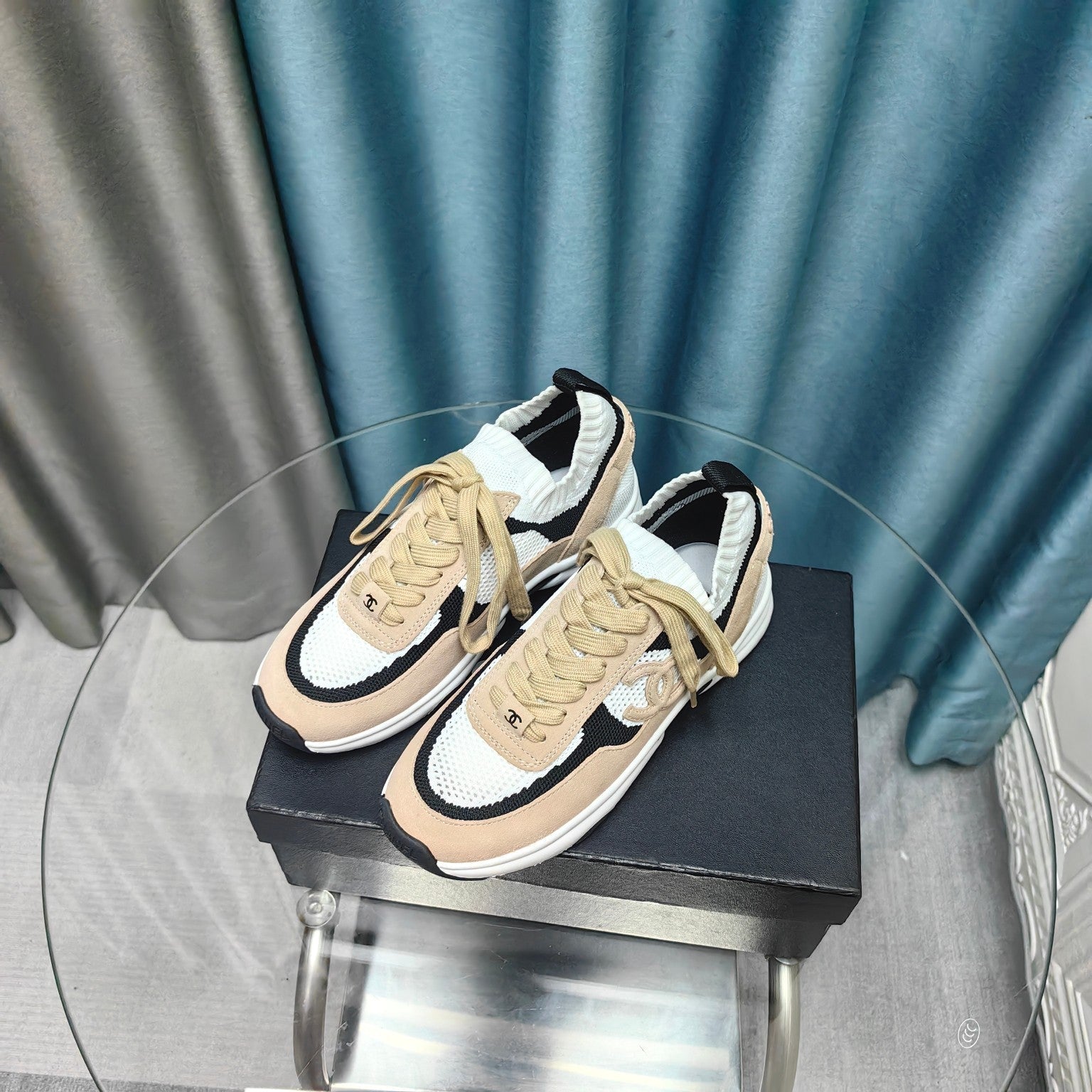 CC Sneaker Beige White Suede And Polyester Mesh Fabric
