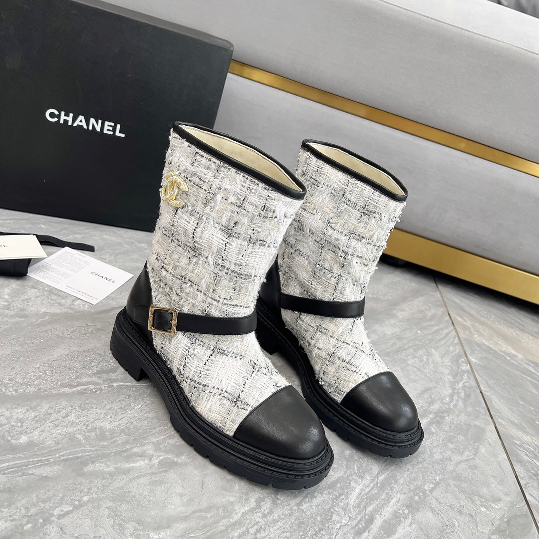 CC 25 ankle boots black white tweed mix sheepskin 459500