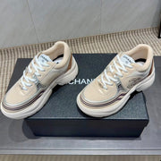 Chanel 25 Sneaker White Beige Silver Mesh Leather 540313