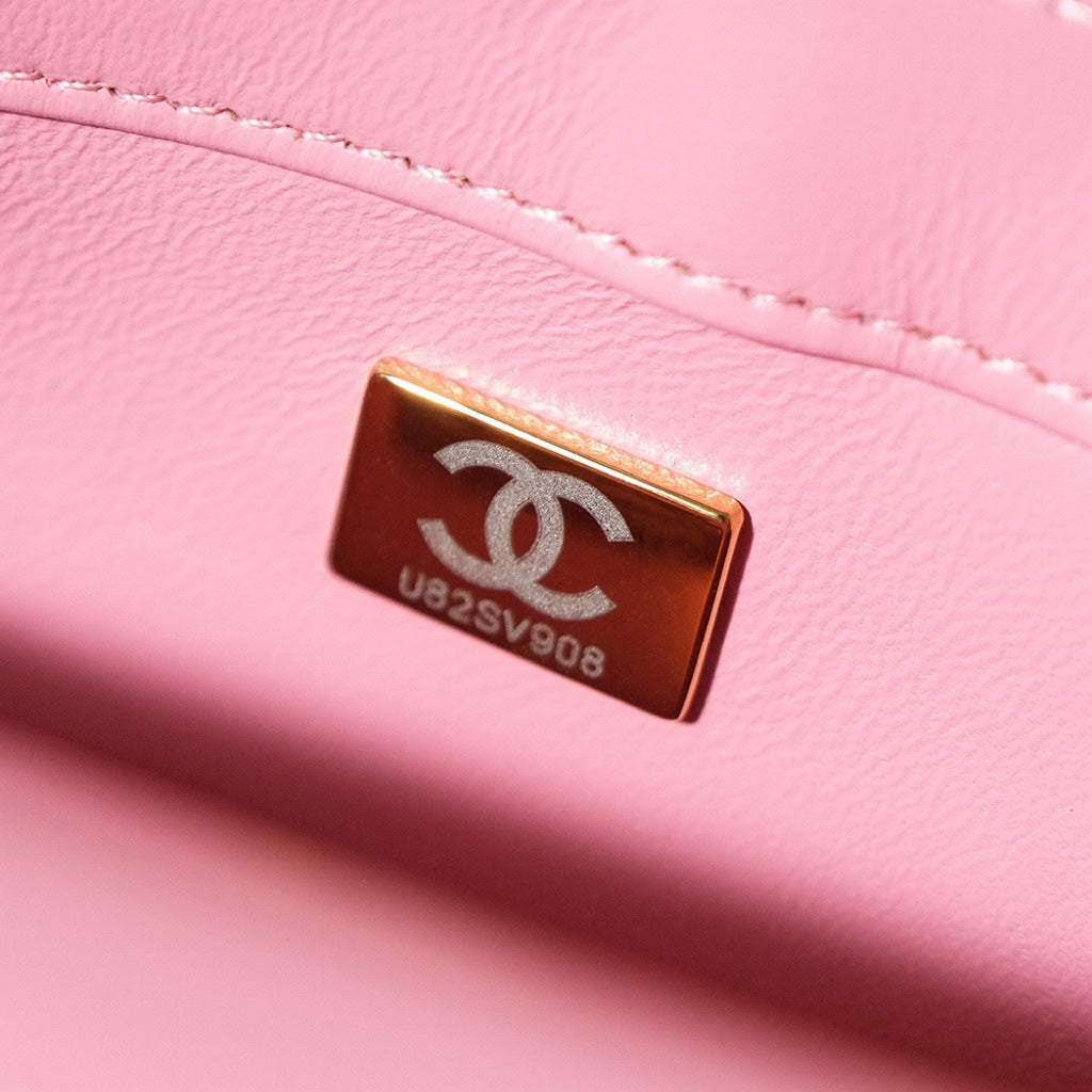 24S Flap Bag 20cm Pink White Sequin Calfskin