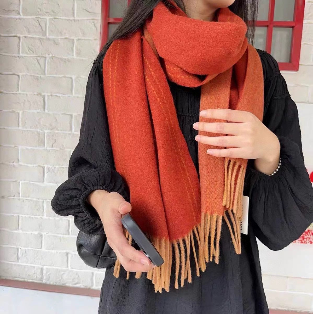 Scarf 200 CM In Brown Orange Cashmere