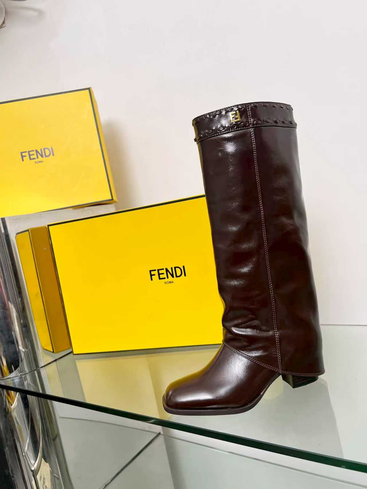 FENDI High boots  burgundy calfskin 521233