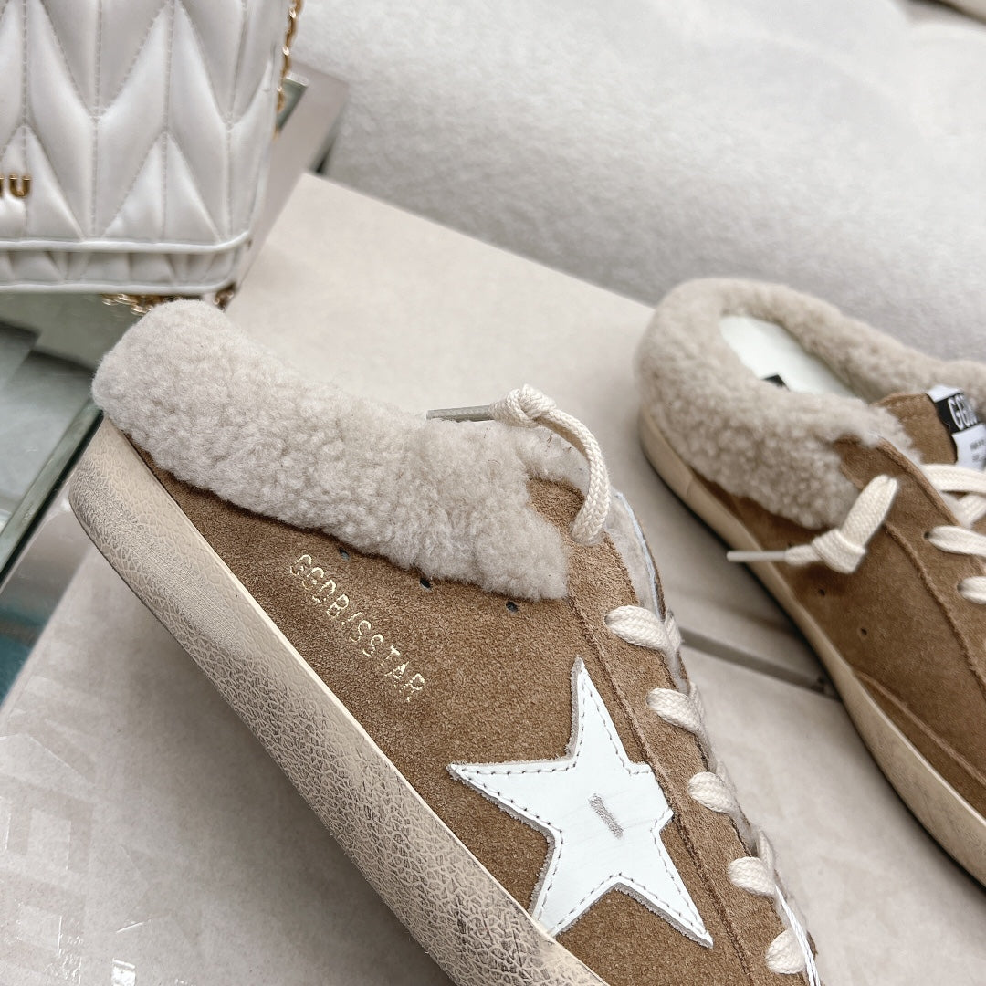 Golden Goose 2025 Space-Star Sabot Mule Sneaker Brown Suede Wool 119148