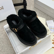 Chloe Nama Shearling-Lined Mule Black Suede 523135