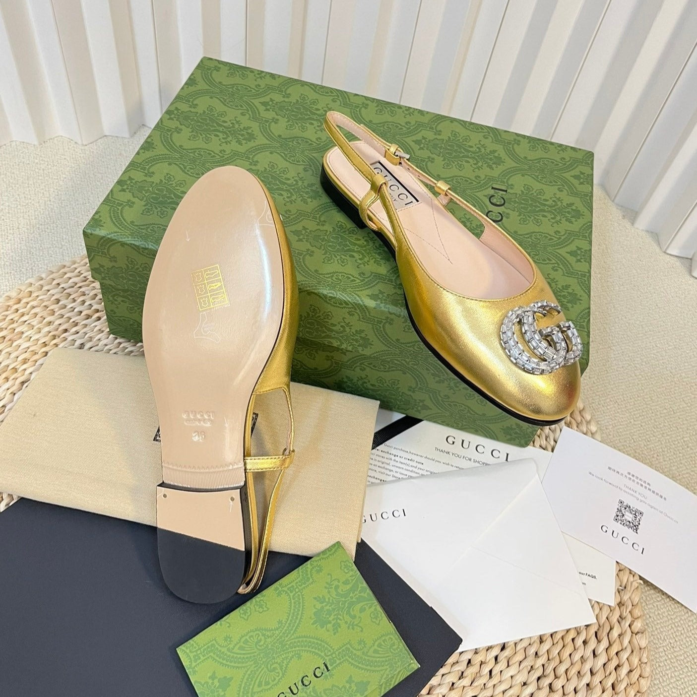GG Double G patent leather slingback ballet flats Gold