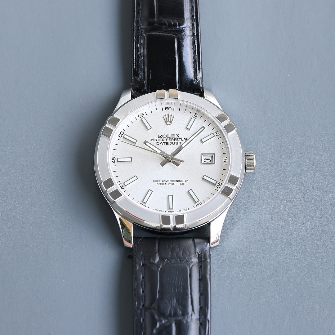Rolex 25 Datejust 40mm Black White Calfskin Belt