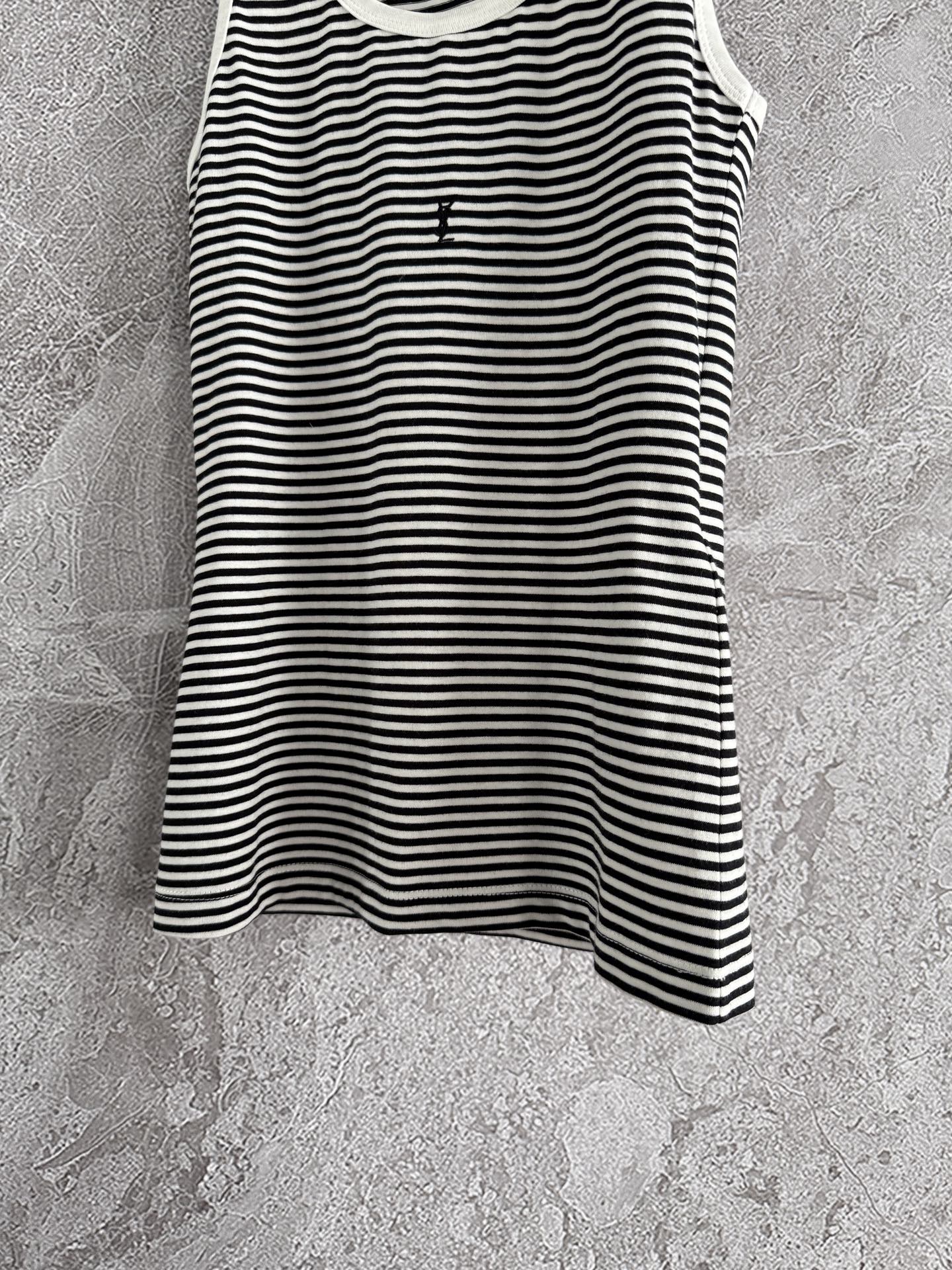YSL Striped Vest Black mix White Cotton Polyester