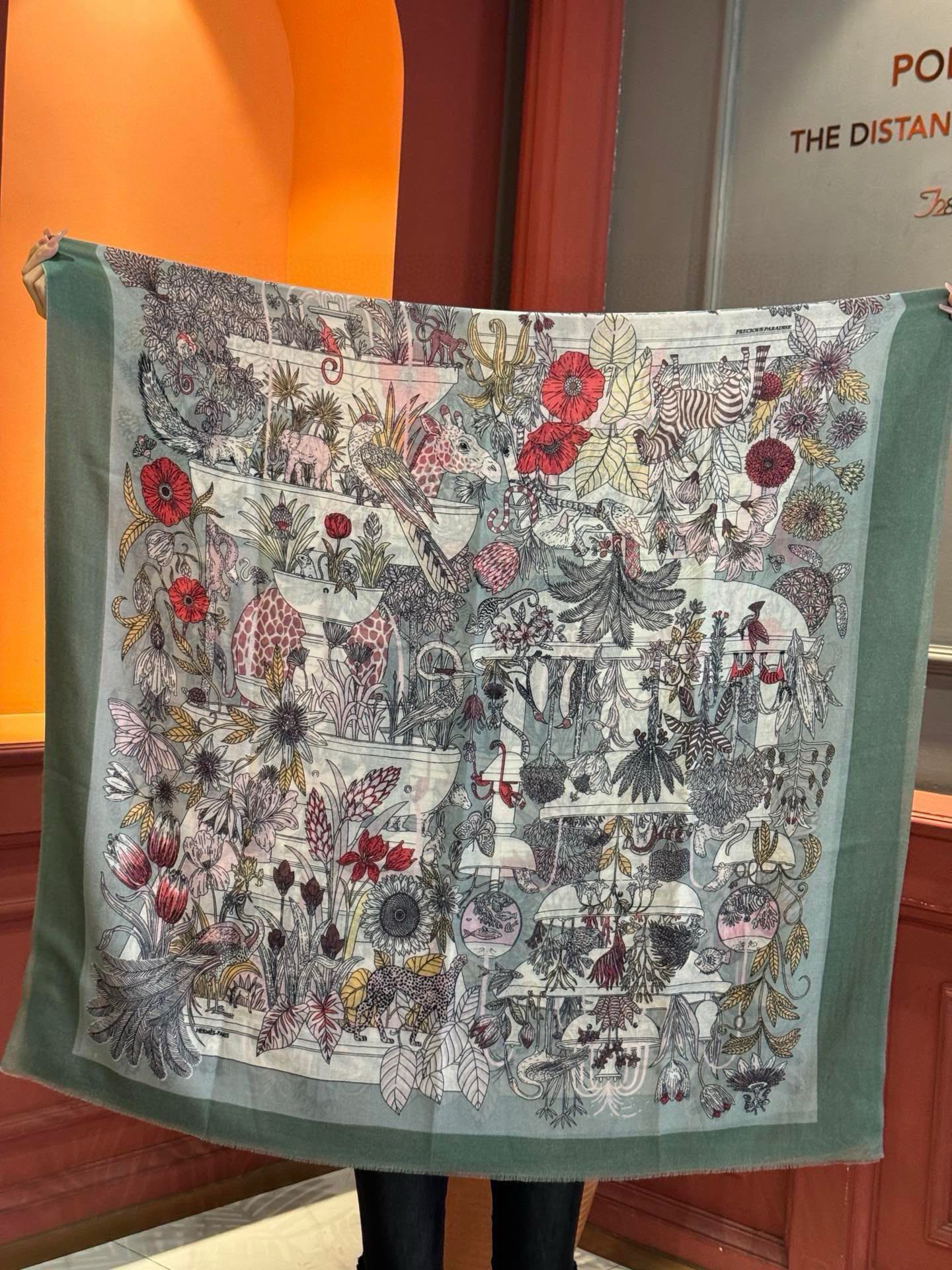 EXOTIC PARADISE CASHMERE SCARF 200 CM EMERALD GREEN MIX COLORFUL CASHMERE