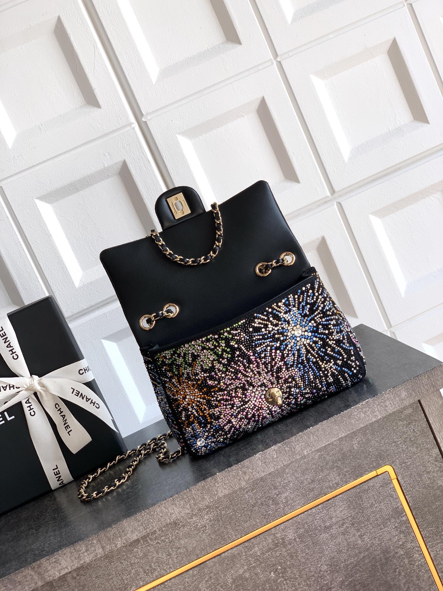 Chanel 2026 Evening Bag 20cm Black Mix Colors Strass Leather