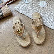 CC 25 Flip Flop Sandals Beige Suede Calfskin Espadrilles