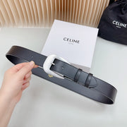 LARGE WESTERN 35 MM BELT BLACK CALFSKIN SILVER HARDWARE