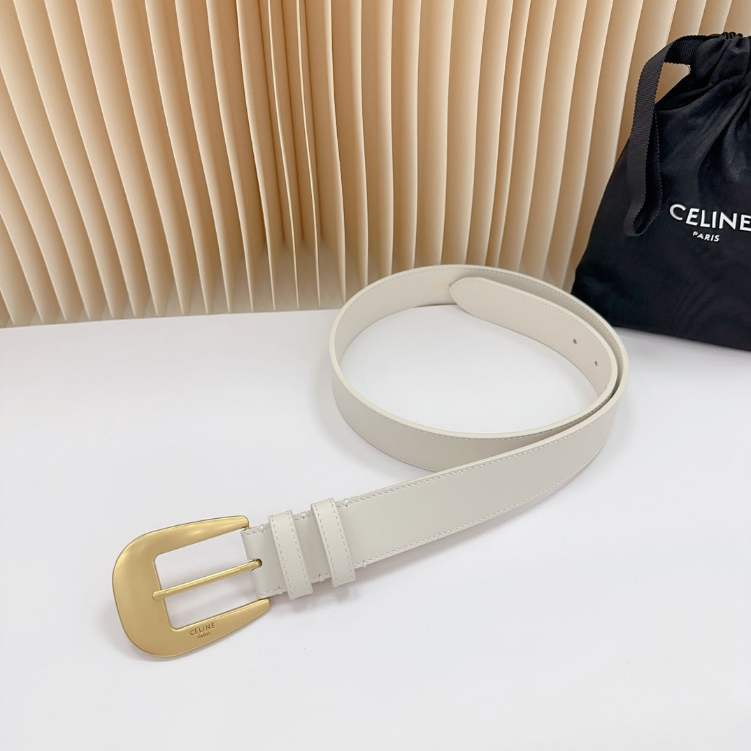 CEL Gold Western 35mm Belt White Cowhide 175054