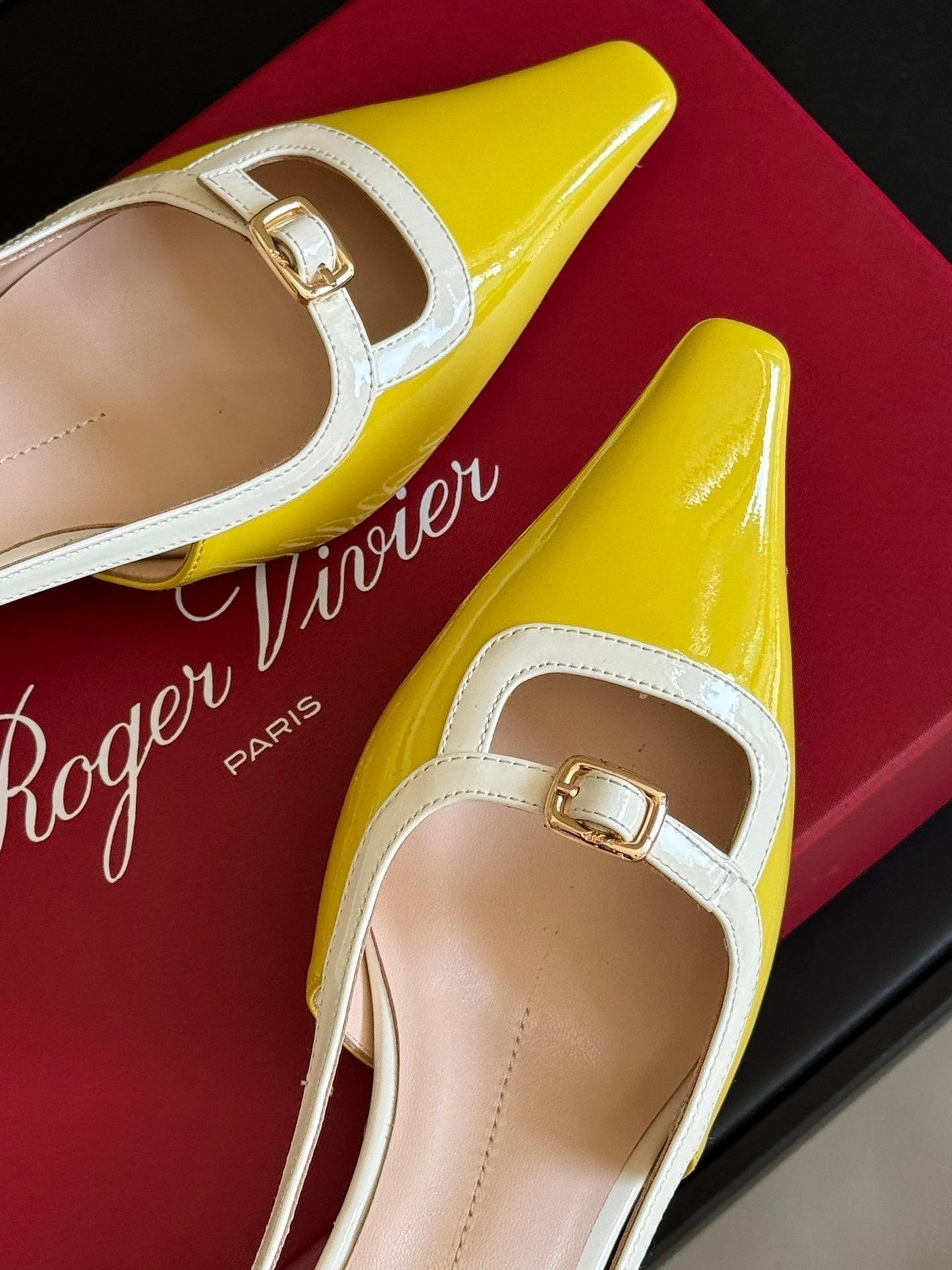 Viv Canard Slingback Pumps 55 in Patent White Yellow Leather