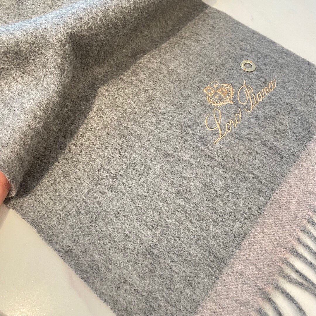 LP Grande Unita Scarf 180 CM In Light Grey With Light Brown Cashmere 175044