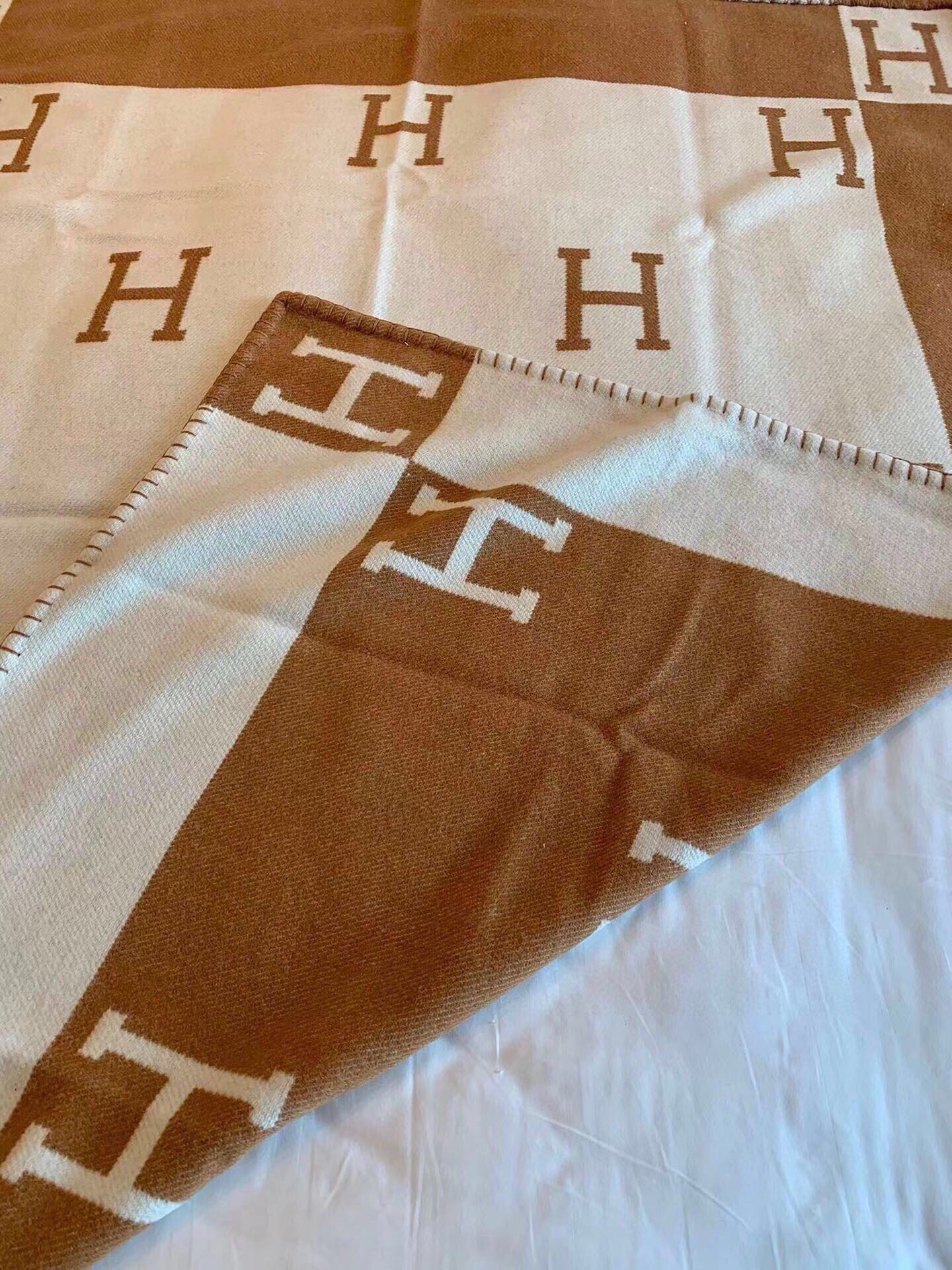 HM Blanket Brown White Wool Cashmere