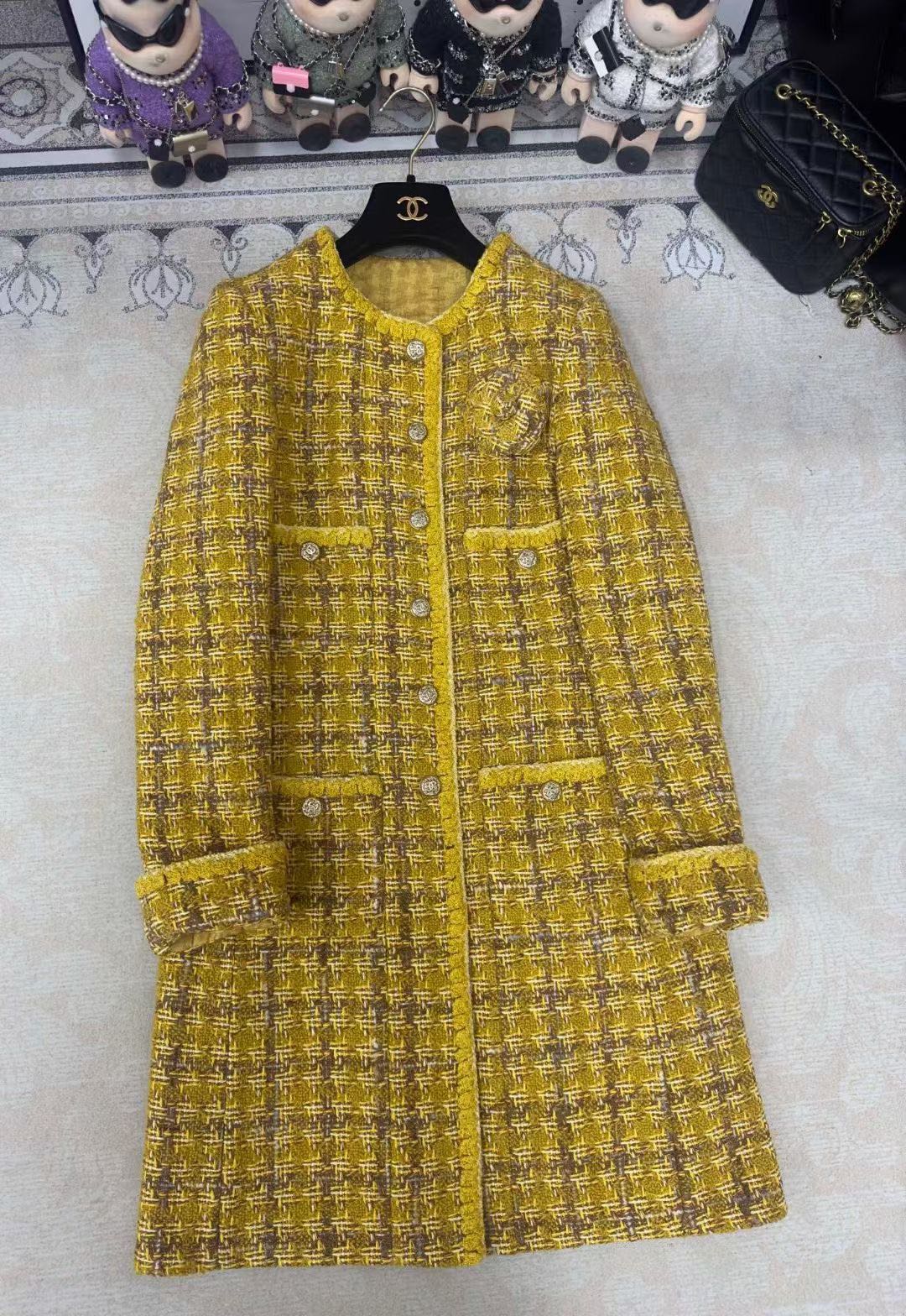 CC  Long Coat Dress Yellow Wool Cotton 251966