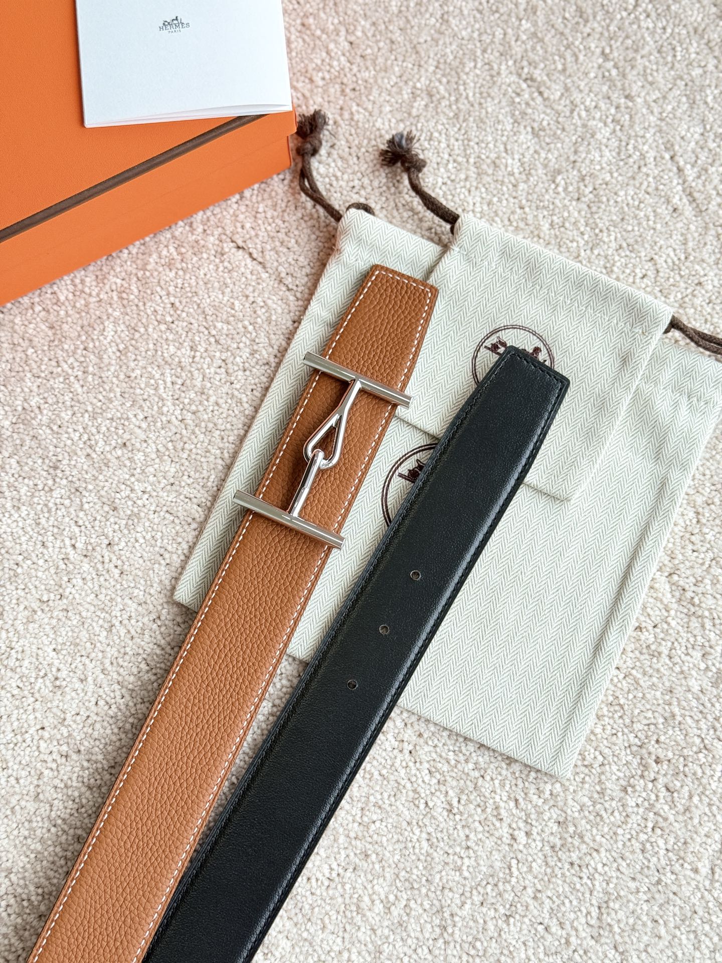 HM Jumbo Buckle Belt 38mm Brown Black Leather 187559
