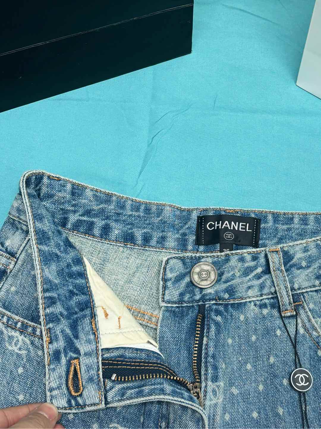 CC Monogram Polka Dot Blue White Jean