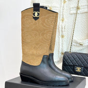 CC cowboy mid-calf boots black brown sheepskin suede 511983