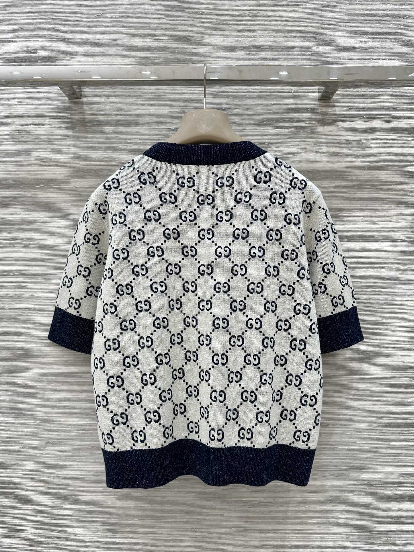 Gucci 2025 Knitted Round Neck Short-sleeved Top Blue Gray Cotton