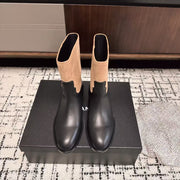 Chanel 25A Winter New Low Boots Black Beige Cowhide 393515