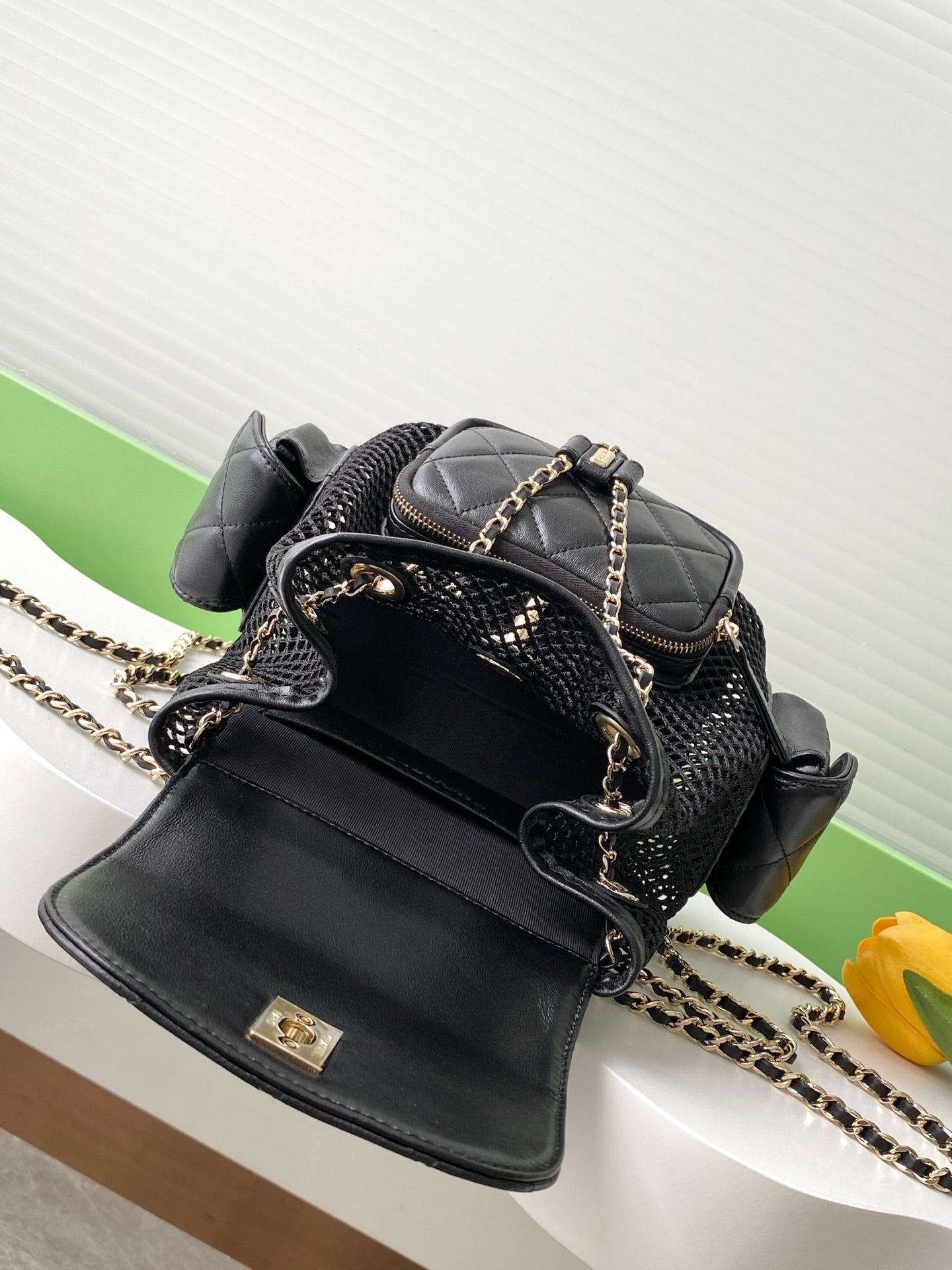 cc 25S Backpack 25cm Black Mesh Calfskin