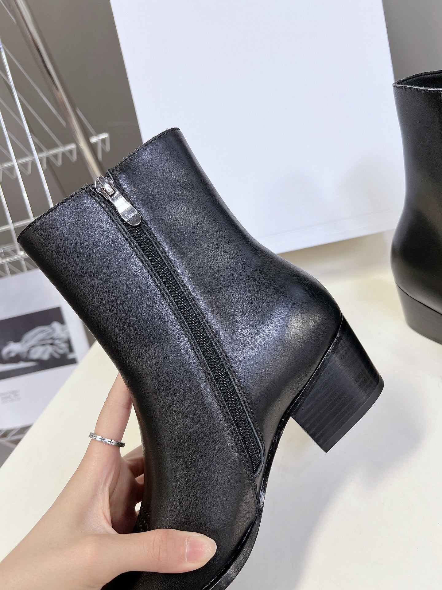 CELINE 25 Cowboy Boots Black Calfskin 434419