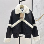 Burberry 25 Shearling-trimmed Bomber Jacket Black White Fur Leather