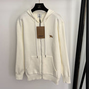 Burberry 25 Zipper-Up Hooded Knit Cardigan Off-white Wool
