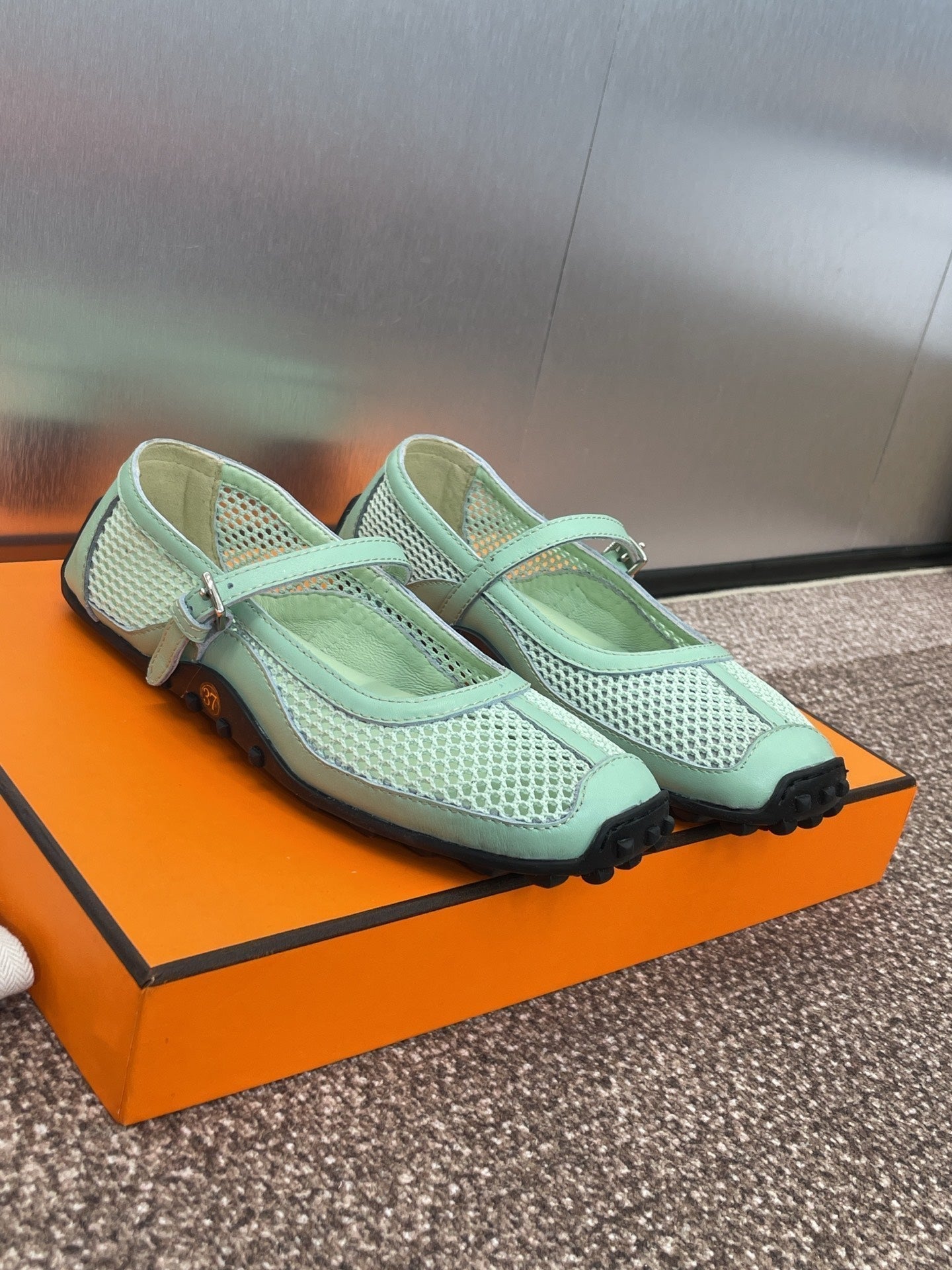 HM 25C Kichu Ballet Flat Mint Green Fabric with Calfskin 208282