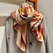 Grand Theatre Nouveau Scarf 140 CM In Orange Colorful Silk 385352