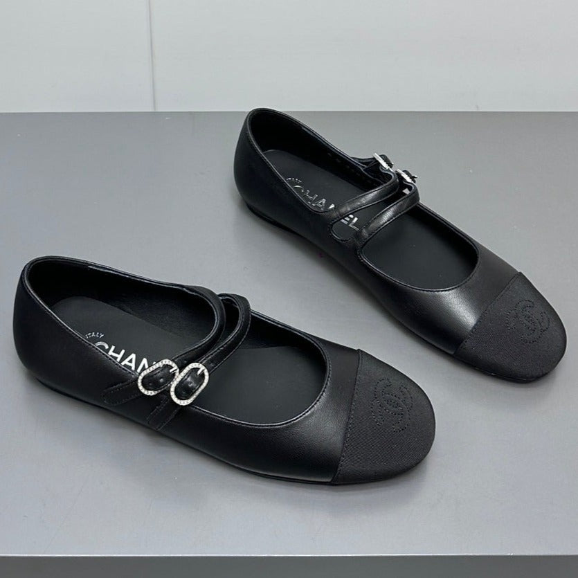 mary jane double strap  black grosgrain calfskin
