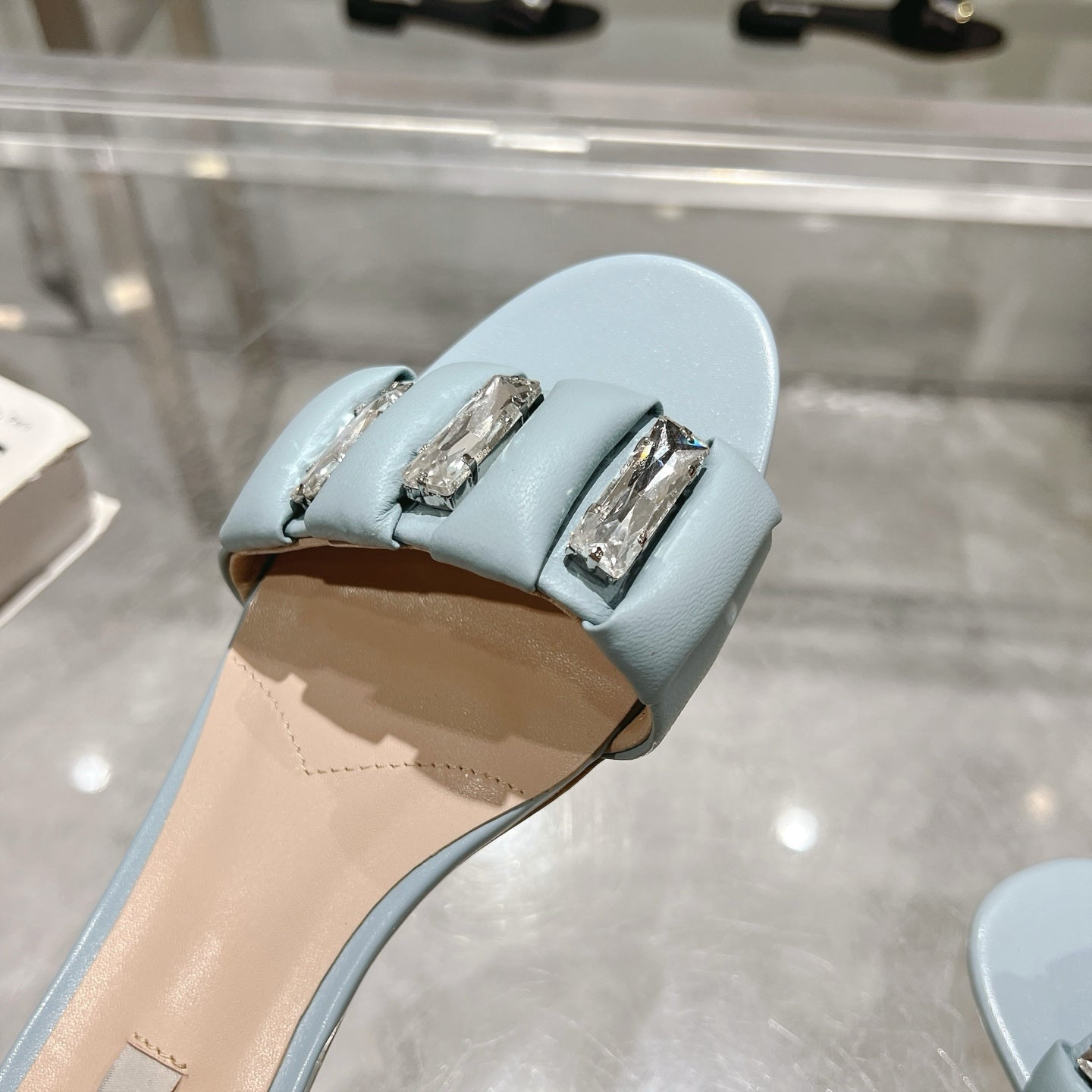 Miu 25C Slippers Light Blue Leather 235284