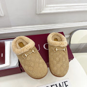 GG Horsebit Embossed Mule Beige Suede And Wool 536053